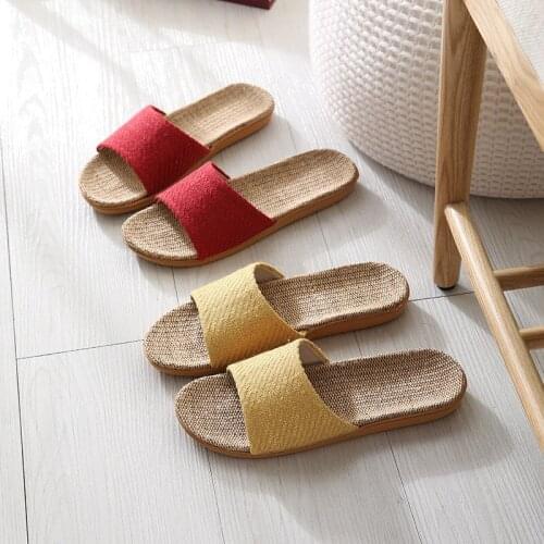 Women Casual Floral Indoor Home Slippers Light Soft Slippers Spring Autumn Flip Flops Female Linen Slides Slippers Woman Shoes