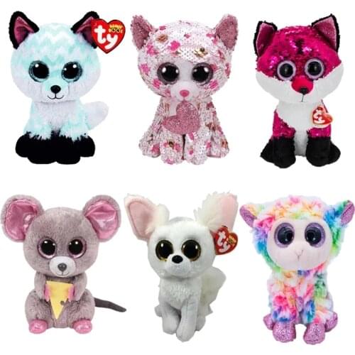 Ty Beanie Boos Big Eyes 15CM kawaii Fox Series Sheep Mouse Cat Plush Cute Doll Baby Kid Toys Decor Child Christmas Birthday Gift