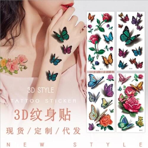 Temporary Tattoos Sticker for Women Body Art Tattoo Sticker 3D Butterfly Rose Flower Feather Tattoo Waterproof Halloween T1937