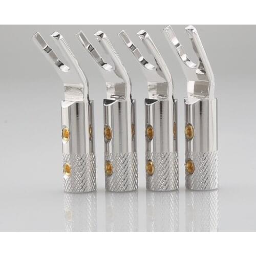 High Quality Viborg VS702R Pure Red Copper Rhodium Plated Spade Fork Plug HIFI Speaker Cable Spade Connector Top