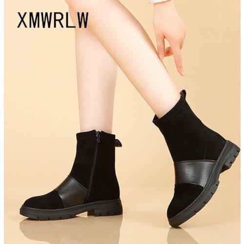 XMWRLW Womens Ankle Boots 2021 Winter Warm Plush Women Shoes Leather Ankle Boots For Women Winter Shoes Ladies Non-Slip Boot