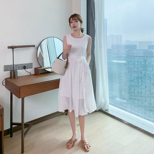 2021 Vintage White Sleeveless Midi Dresses Spring Summer Plus Size High Street Runway Dress Elegant Women Bodycon Party Vestidos