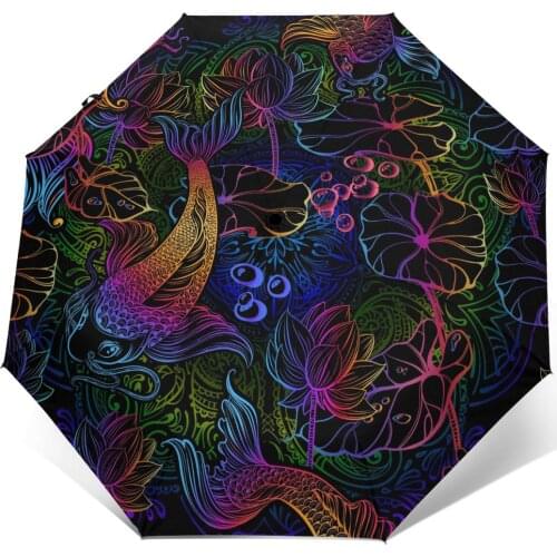 Sunny Umbrella Mandalas Paisley Lotus And Carp Ko Automatic folding portable umbrella Sunscreen rain Windproof beach parasol