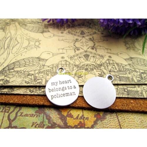 10pcs-stainless steel Charms " my heart belongs to a policeman " DIY Pendants for necklace/bracelet/keychain DIY jewelry