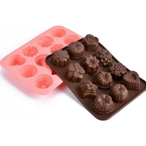 100pcs/lot,12 Holes flower Chocolate Mold DIY Silicone Cake Decoration Mold Jelly Ice Baking Mould Love Gift Chocolate Mold
