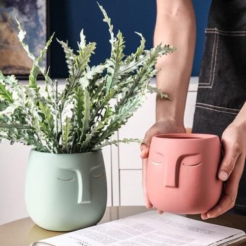 3D Clay Vase Making Concrete Silicone Pot Molds 3D Human Face Planter Concrete Cement Molds Flower Pot Mould