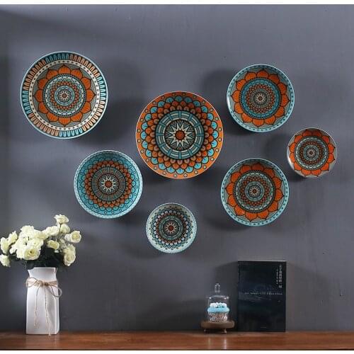 7pcs Hand painted ceramic dishes Home wall decoration Hotel restaurant background ceramic hanging plate Art crafts
