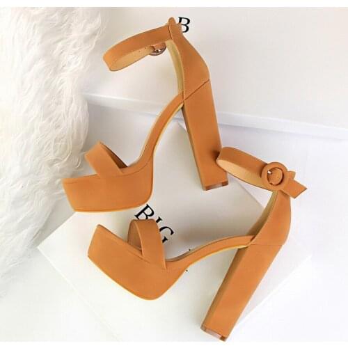 New Women 13cm Block High Heels Fetish Soft Suede Platform Sandals Female 4.5cm Platform Gladiator Summer Shoes Lady Sexy Pumps