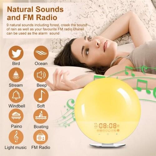 Wake Up Light Sunrise Sunset Alarm Clock 7 Colors FM Radio LED Digital Night Light Smart Sunrise Clock For Alexa Google Home