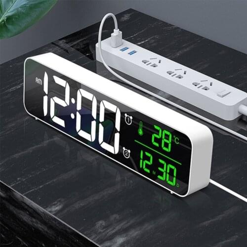 Digital Wall Clock LED Numeral,Alarm Clock with USB,12/24H & Date & Temp LED Display,Mirror Alarm Clock for Bedside