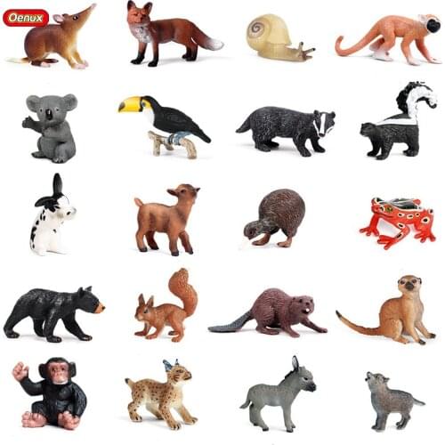 Oenux Simulation Wild Animals Model Rabbit Squirrel Chimpanzee Action Figures PVC Miniture Cake Toppers Kids Education Xmas Gift