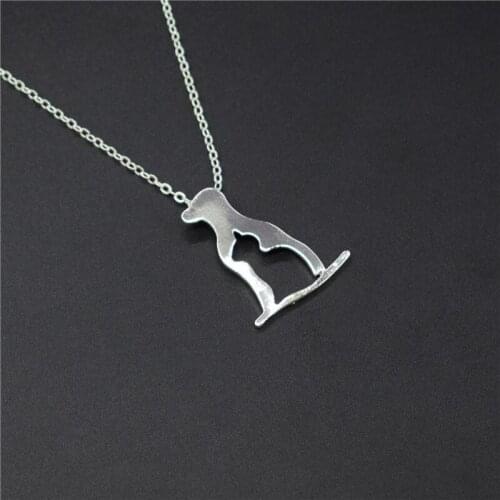 Elfin New Cute Dog and Cat Silhouette Necklace Dog and Cat Charm Gold Color Silver Color filled Necklace a gift for Animal Lover