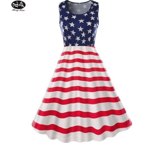 HongMiao 2018 New Fashion Summer Women Cute Dress Loose Casual Mini American Flag Dress Fashion Beach Dresses