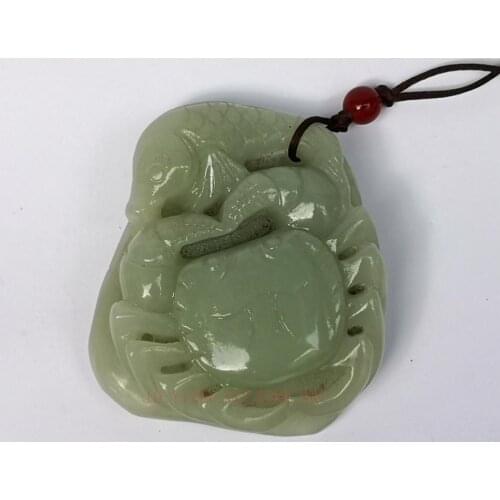 YIZHU CULTUER ART Collection China Xinjiang Jade Hand Carving Crab Fish Propitious Pendant Gift