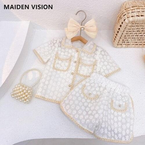Girls Clothing Sets 2021 Summer Kids Clothes outfit Floral Organza lace embroideryShirt + shorts Lady suit Children Clothing set