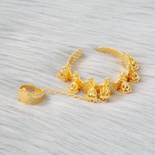 Copper Dubai Gold Bangles for Kids Baby bracelets with Ring African Coins Love Arabic Boy Girl Brithday Jewelry Gift