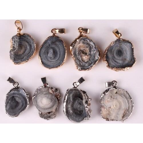 6pcs/lot Cute Natural Rock Galaxite Grey Gold Silver Color Design Agates Crystal Quartz Stone Charms Pendant for DIY Making Free