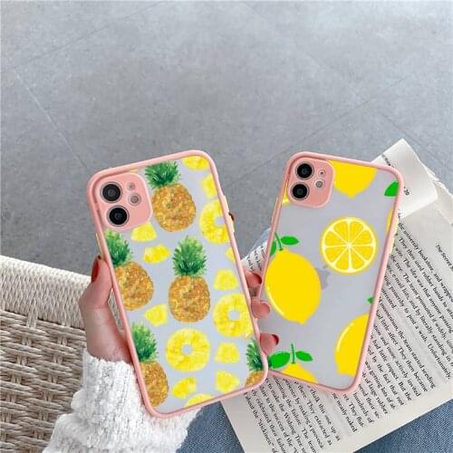 Fashion Cute Cartoon Fruit Lemon Pineapple Phone Case Matte For iPhone 12 Mini 11 Pro XR XS Max 7 8 Plus X Hard PC Back Cover