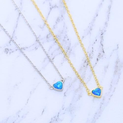 Wholesale 2021 delicate elegant blue opal heart Gem pendant necklaces for women cute girls fashion wedding party gift jewelry