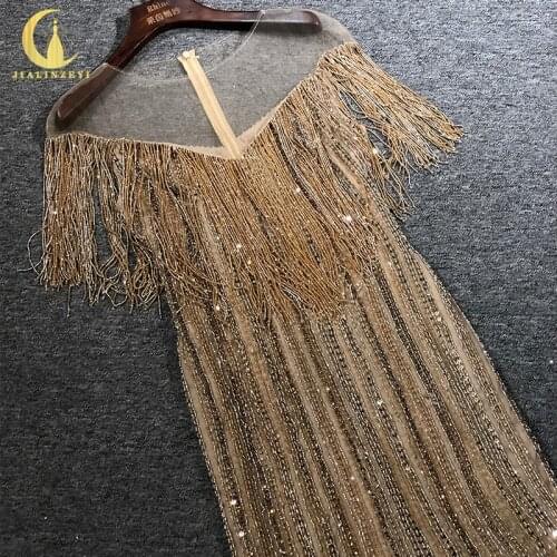 Rhine Real Cap Sleeves Gold Beads Tassel Mermaid Fashion Mother Dresses Beads vestido de fiesta de boda evening dresses