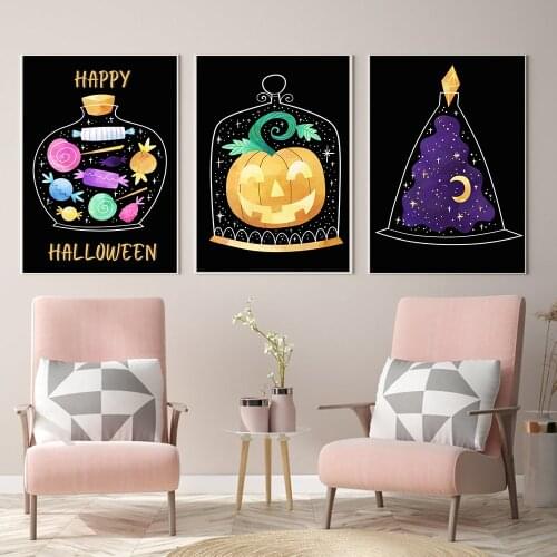 Nordic Halloween Poster and Prints Cute Witch Potion Magic Hat Canvas Painting Abstract Wall Pictures Nursery Bedroom Home Decor