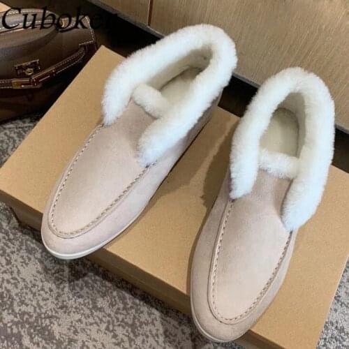 Luxury Brand 2021 Women Boots Round Toe High Top Suede Leather Female Winter Wool Fur Short Boots Comfortable Women Flat Boots