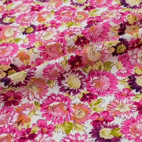 Rose Red Sunflower On White Cotton Fabric For Dress Tissus Au MÈTre Telas Algodon Estampadas Sewing Ткань Для Шитья Vestidos DIY