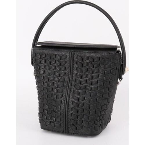 Womens Quality Cowhide Top Real Leather Handbag Brand Design Weave Bucket Totes Bags Ladies Casual Sling Crossbody Shoulder Bags