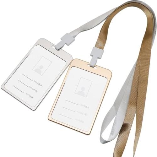 Vertical Metal Staff ID Work Card Holder Name Tag with Lanyard Badge Holder Staff Employees Card Cover Case Bus Pass Card Sleeve