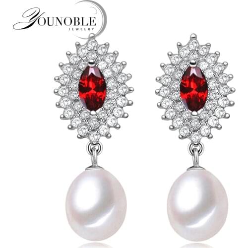 YouNoble natural freshwater pearl earrings for women,925 silver hanging jewelry boho earrings statement bridal white pink purple