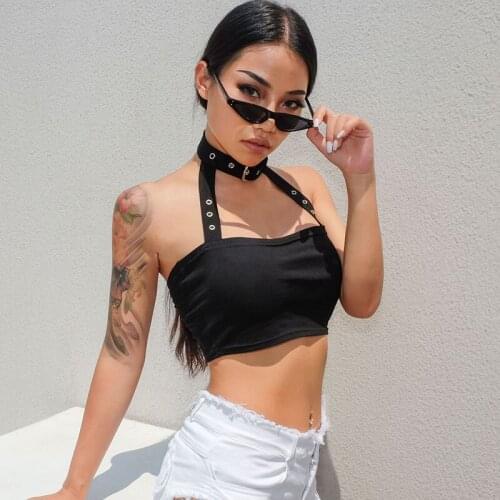 Womens Ladies Off The Shoulder Bardot Crop T-Shirt Top Vest Sleeveless Bandeau sexy crop top black Hanging neck short T-shirts