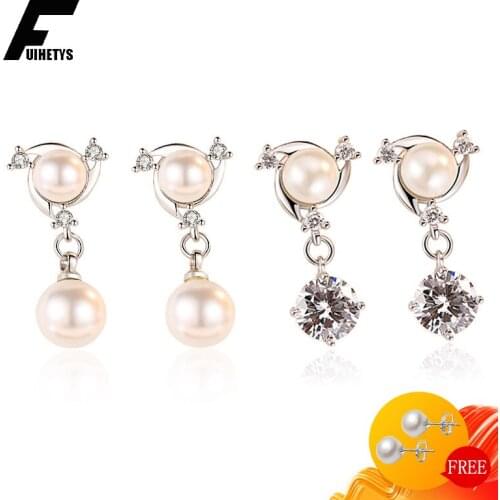 BaliJelry Fashion Pearl Earrings 925 Silver Jewelry Zircon Gemstone Drop Earring for Women Wedding Engagement Party Accessories