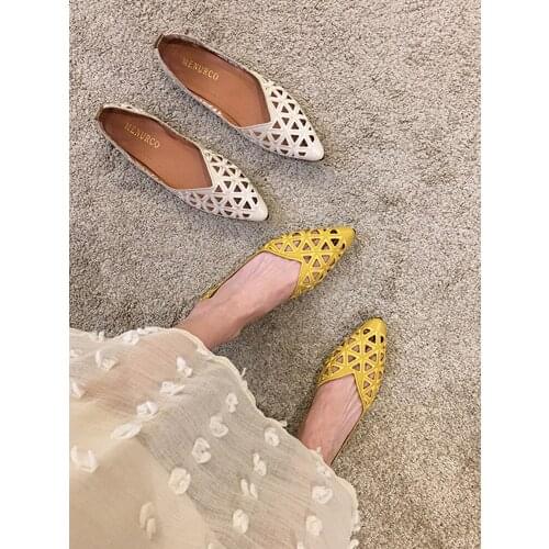 Flat shoes women autumn 2020 new fashion shallow mouth hollow pointed soft casual shoes