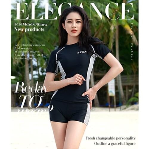 Womens split swimsuit short sleeve top flat angle pants professional training diving suit