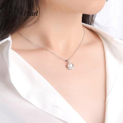 GN Pearl 925 Sterling Silver Zirconia Star Pendants Necklaces Choker gNPearl White Natural Freshwater 7-8mm Pearl Chain Women