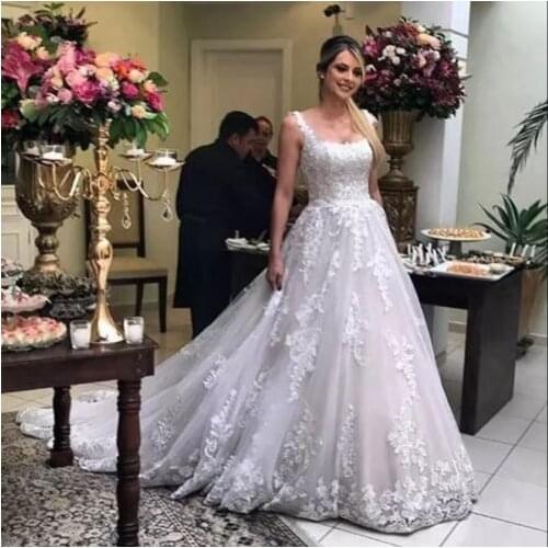 Vestido De Novia luxury lace a-line wedding dress sexy spaghetti straps court train bridal gown Wedding gown Robe De Mariage