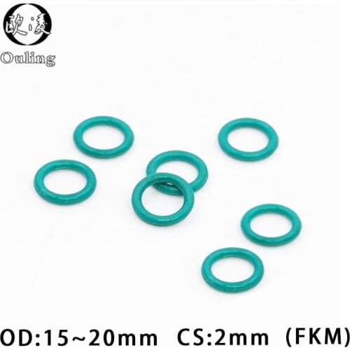 10PCS Fluorine rubber Ring Green FKM O ring Seal OD 15/16/17/18/19/20*2mm Thickness Rubber O-Ring Seal Oil Gaskets Fuel Washer