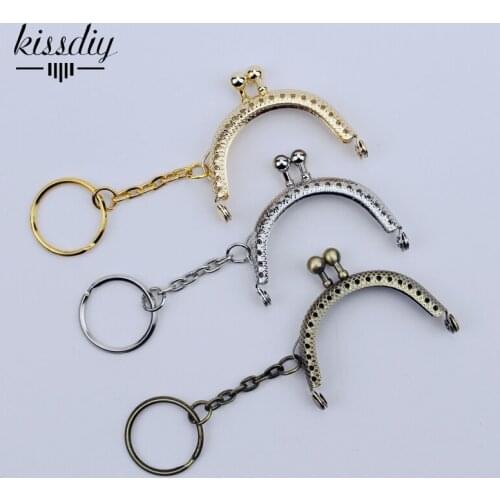 100PCS 5CM antique Bronze silver golden tone Metal Coin Purse Frames with keyring Bag Handle Kiss Clasp DIY Bag Accessories