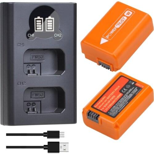 2Pack 2160mAh NP-FW50 NPFW50 Camera Battery and Charger for A6500 A6300 A6000 A6400 A7S A7 A7SII A7II A7RII A7SII A5100 A5000