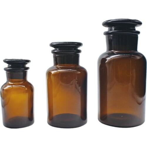 2pcs/60ml 125ml 250ml 500ml 1000ml Brown Glass Jar With Chemical Glassware Teaching In Stoper Laboratory