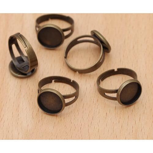 200pcs Copper Adjustable Ring Settings Base with 12mm Round Bezel Tray Glass Stone Cabochons Base Blanks DIY Jewelry Making
