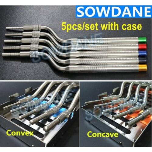5 Pcs Set Dental Implant Plant Osteotome Device Bone Extruder Dental tooth extraction tool Sinus Lift Tool Bended Tip with Case