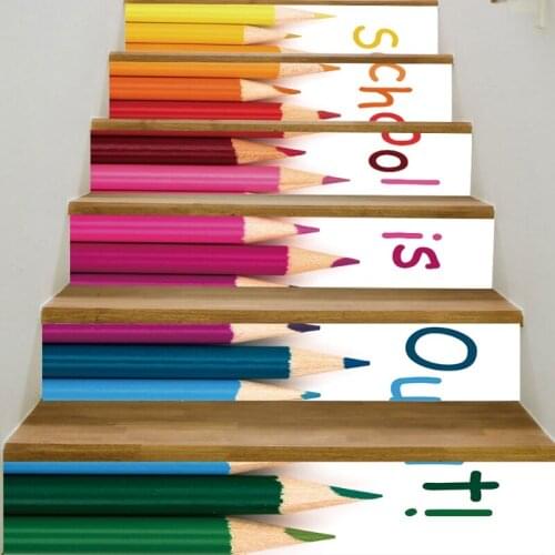 6Pcs Pen Pattern Tile Floor Stair Stickers Kitchen Decoration Waterproof Decals