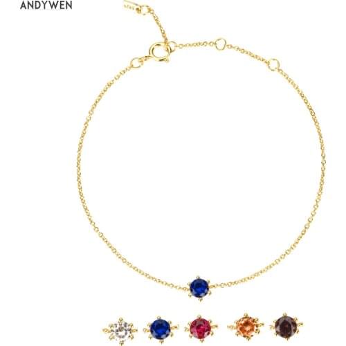 ANDYWEN 2020 New 925 Sterling Silver 4.5MM Blue CZ Zircon Charms Bracelet 2020 Rock Luxury Wedding Party Rock Punk Jewels