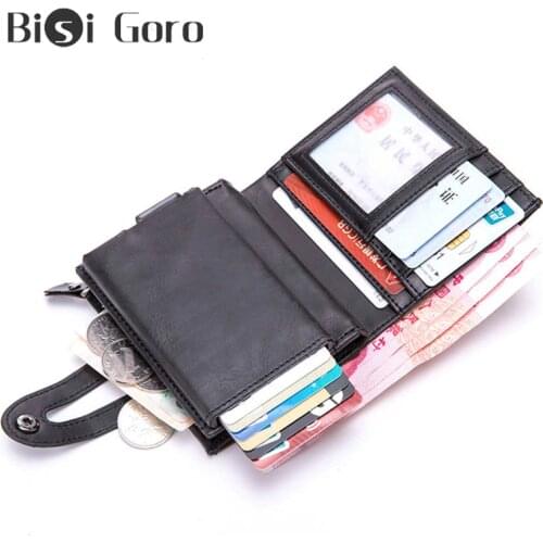 BISI GORO New Smart Wallet Cion Purse RFID Blocking Credit Card Holder 2020 Metal Aluminium Box Travel Card Wallet Dropshipping