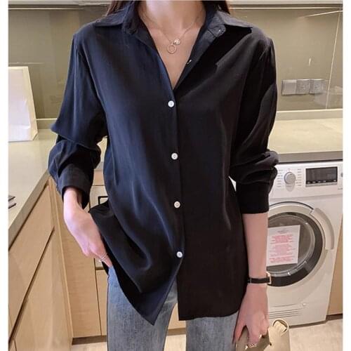 Womens Spring Summer Style Blouses Shirts Womens Solid Color Turn-down Collar Long Sleeve Button Korean Tops SP609