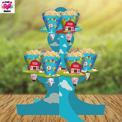 Conunico Farm Animal Party Supplies Tableware Farm Birthday Set Birthday Party Decor. Cupcake Stand 2 Tier + Paper Bag FA5070