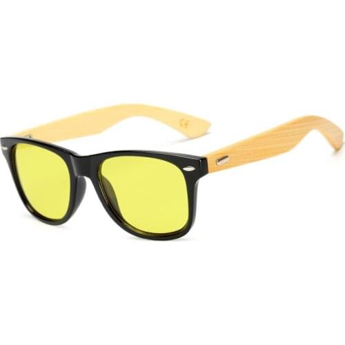 Wood Men Women Night vision Bamboo Sunglasses Drive Yellow Lens Vintage Square Male Female Sun Glasses for men High quality