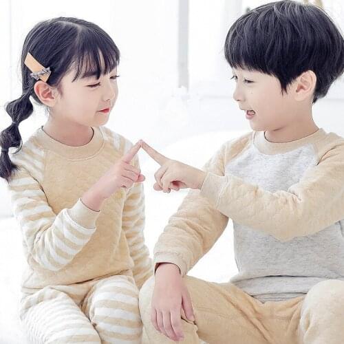 Childrens Pajamas Sets Autumn Winter Kids Casual Striped Cotton Thick Sleepwear Suit For Boys Girls Baby Warm Soft Homewear Set