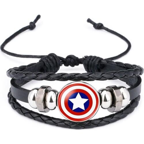Marvel Super hero Cartoons Captain America Spiderman iron Man Childrens badge leather bracelet boy Gemstone cowhide bracelet
